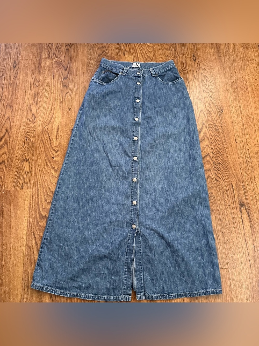 Calvin Klein Button-Front Denim Skirt Medium Blue vintage modest 5/6 cotton
